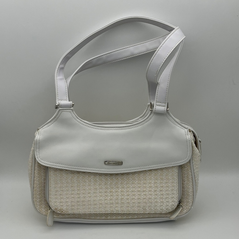 Liz Claiborne Cream/White Faux Leather Woven Handbag